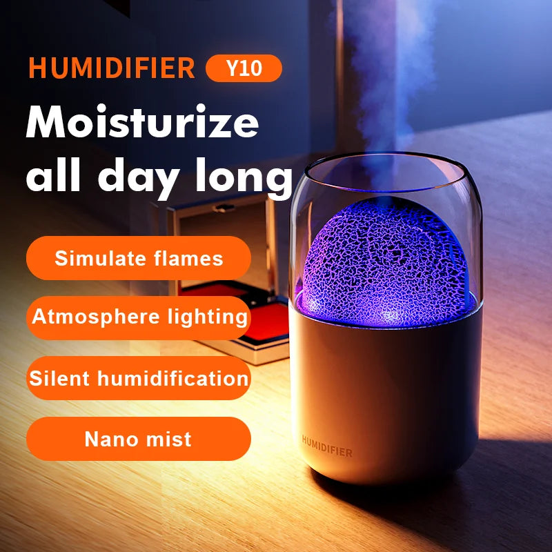 New Crack Volcano 300ML Humidifier Usb Mini Home Bedroom Quiet Atmosphere Light Planet Spray Humidifier Christmas Birthday Gift