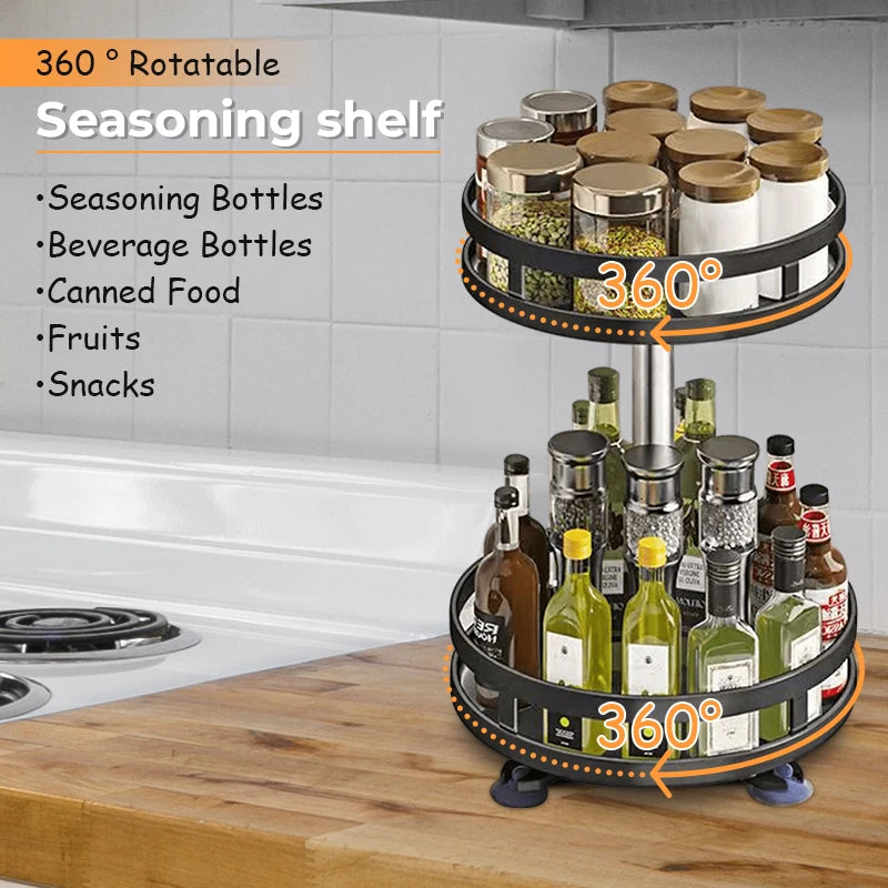 Non-Skid Steel Carbon 360° Rotation Spice Racks Organizer