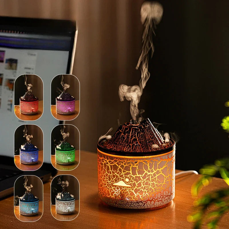 Flame Volcano Humidifier Aroma Diffuser Ultrasonic Mist Maker Fogger LED Essential Oil Fire Jellyfish Diffuser Fragrance Home