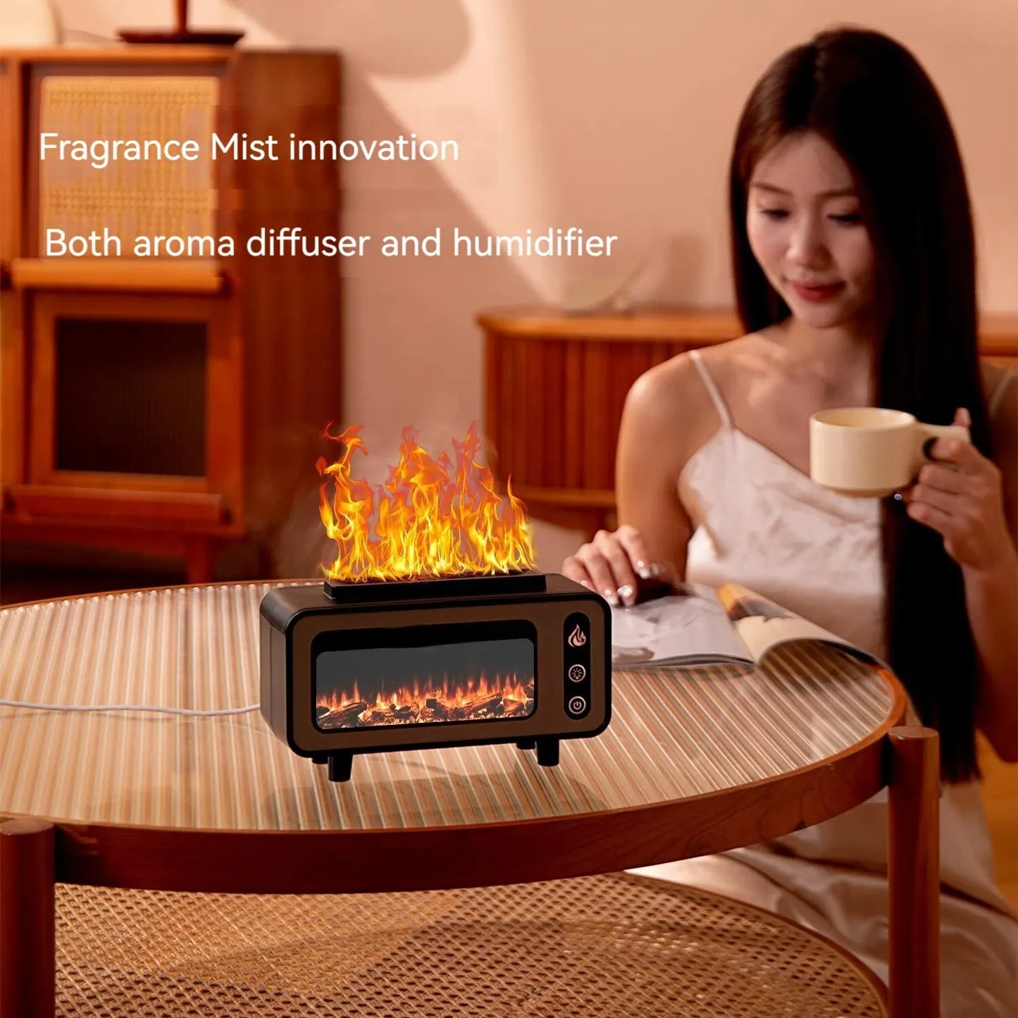 New Vintage Fireplace Diffuser Home Silent Flame Humidifier Desktop Ultrasonic Simulation Flame Diffuser