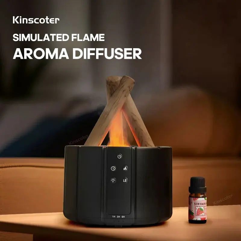 Simulated Flame Aroma Diffuser Bonfire Air Humidifier Ultrasonic Cool Mist Maker Fogger LED Essential Oil Lamp Diffuser