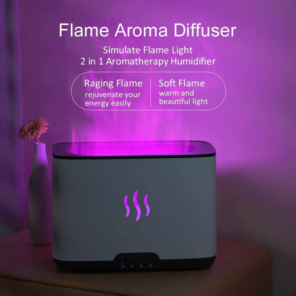 H6 300ML USB Flame Aroma Diffuser Air Humidifier Ultrasonic Cool Mist Fogger LED Essential Oil Home Perfume Diffuser