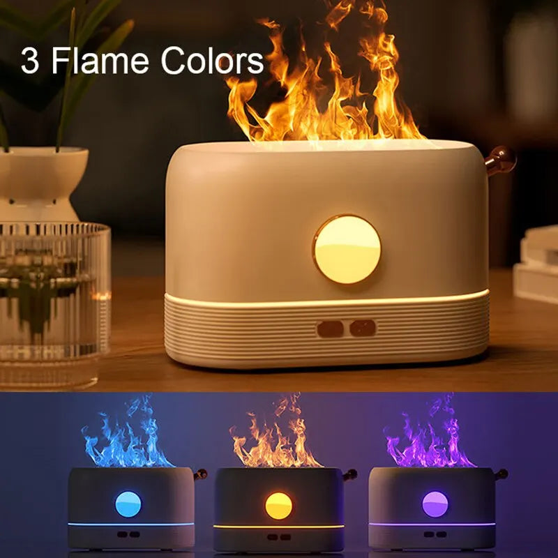 3D Flame Humidifier Essential Oil 200Ml Aroma Diffuser Rgb Light Ultrasonic Mist Simulation Fire Humifier Desktop Room