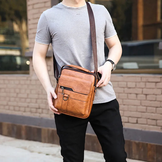 Luxury Brand Vintage Men Crossbody Bag Leather Shoulder Bag For Men Handbags Brown Black Business Messenger Side Bag Male Flap