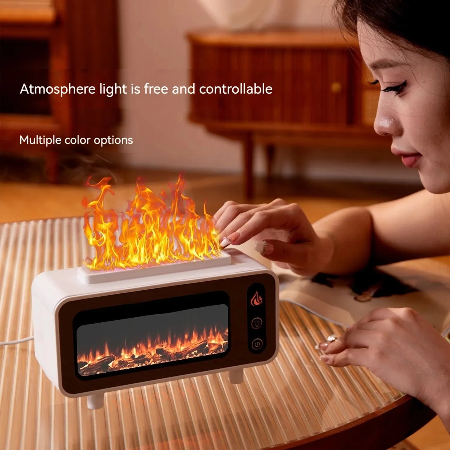 New Vintage Fireplace Diffuser Home Silent Flame Humidifier Desktop Ultrasonic Simulation Flame Diffuser