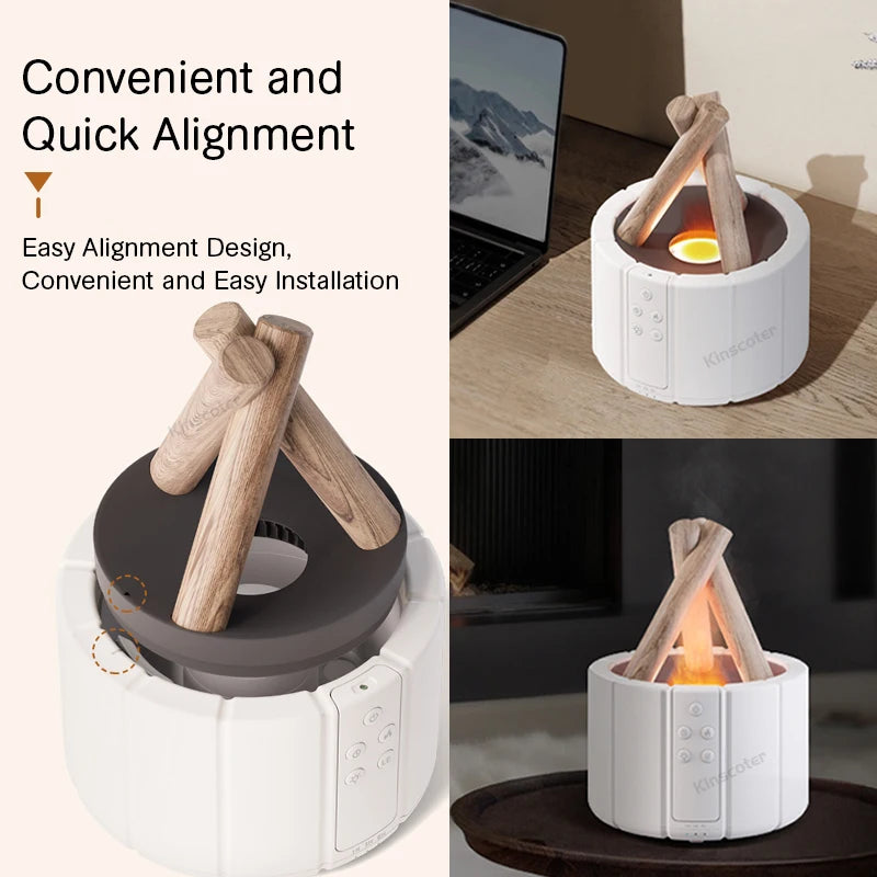 Simulated Flame Aroma Diffuser Bonfire Air Humidifier Ultrasonic Cool Mist Maker Fogger LED Essential Oil Lamp Diffuser