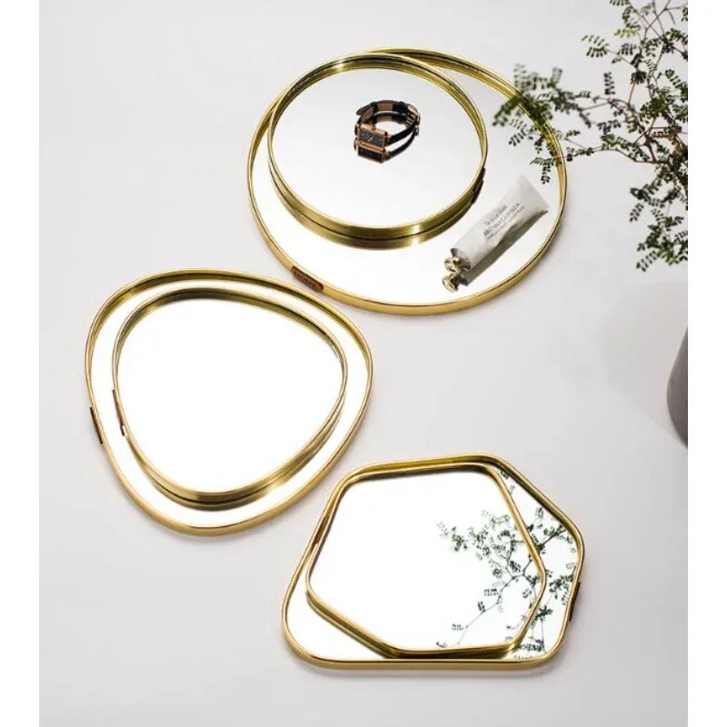 Luxury Mirror Multilateral Geometric Storage Tray