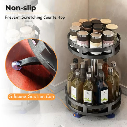 Non-Skid Steel Carbon 360° Rotation Spice Racks Organizer